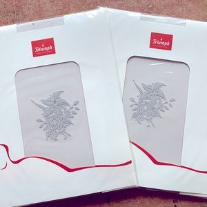 Full length pantyhose ankle floral & rhinestones Light grey New